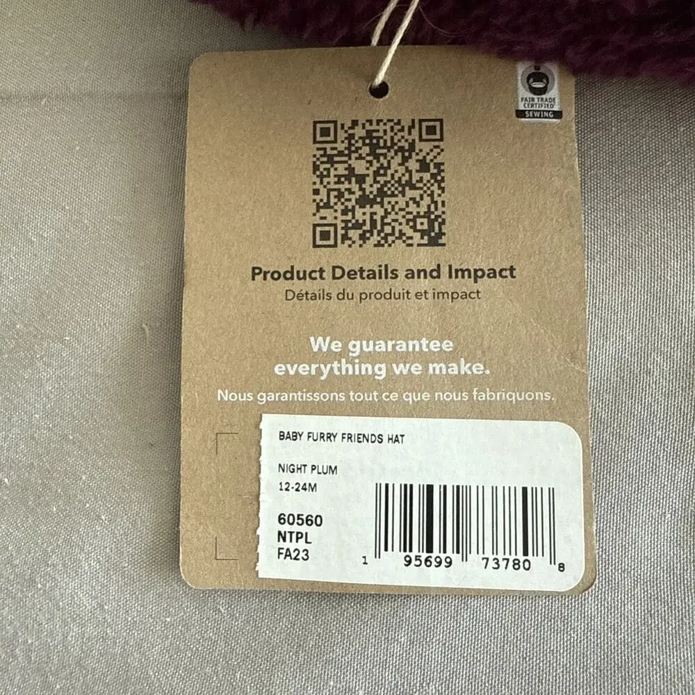 NWT Patagonia Fleece Hat Baby 12-24M Furry Friend Bear Kids Berry Fig MSRP $39